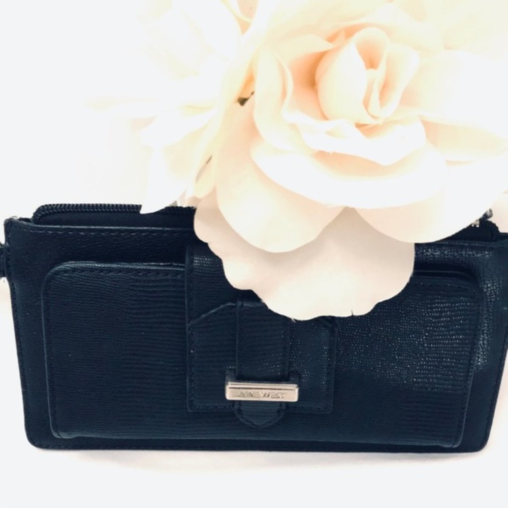NINE WEST Black Faux Leather Wristlet Wallet
